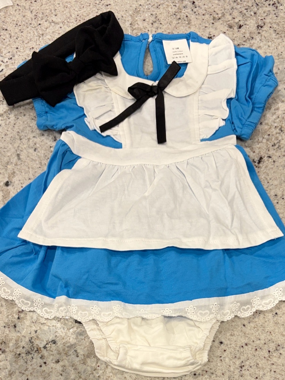 Alice in Wonderland Apron Costume Dress with Bow Headband - Picture 2 of 4